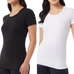 Lot of 7 NWOT 32 Degrees Ladies Soft Stretch Tees sz XL Black/White Scoop Neck
